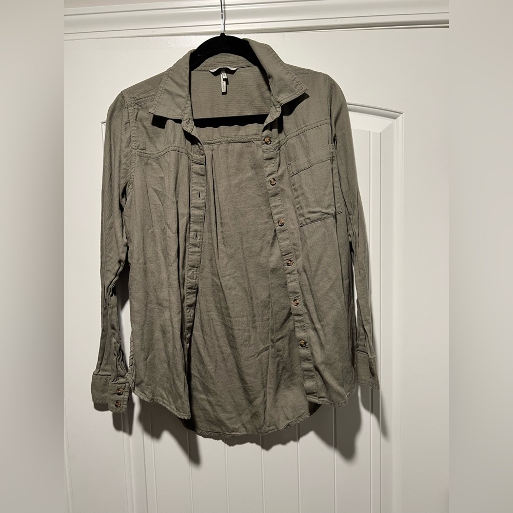 Olive green womens fashion button up shirt